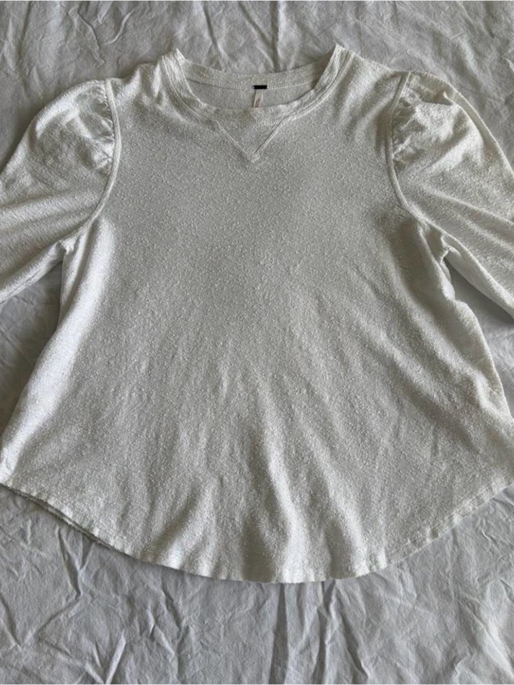 Free People Textured White Long-Sleeve Crew Top